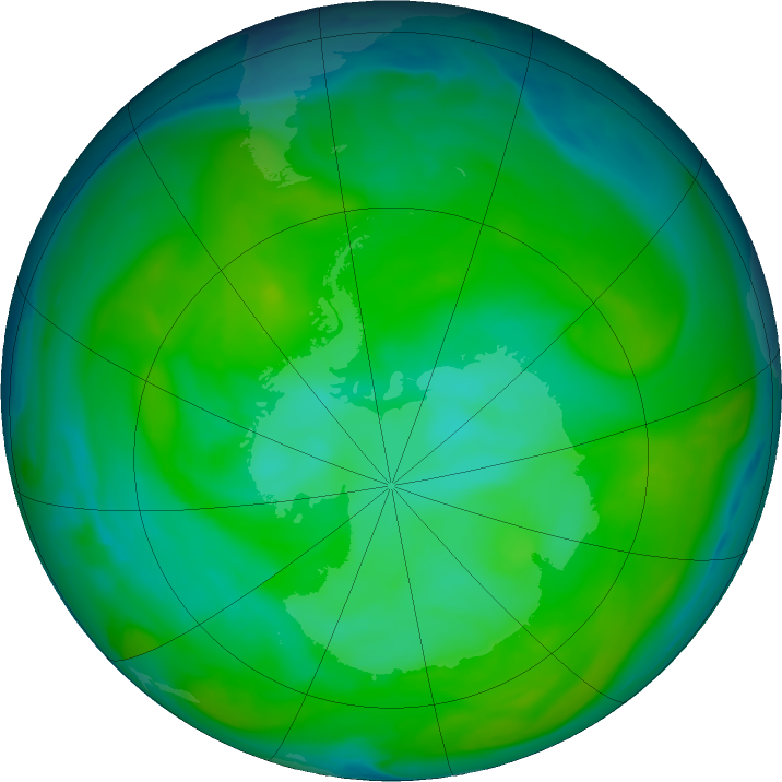 Antarctic ozone map for 27 December 2019